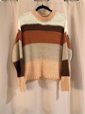 Daytrip Striped Crewneck Sweater in Cream, Tan & Brown